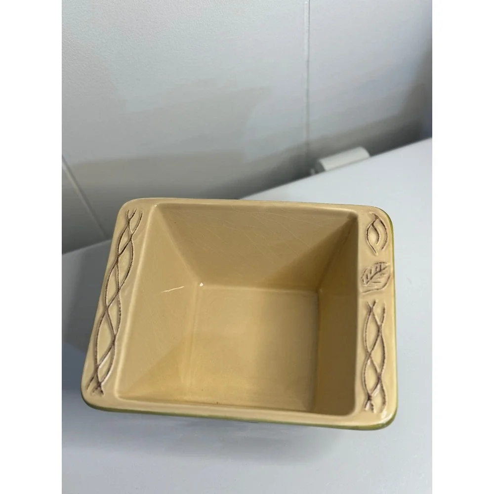 Tastefully Simple Host Collection Serving Bowl Green Leaf Embossed‎ Ceramic